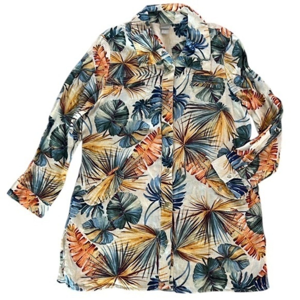 Chicos 100% linen tropical print shirt jacket size 3